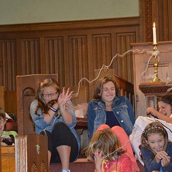 Kids with silly string during service